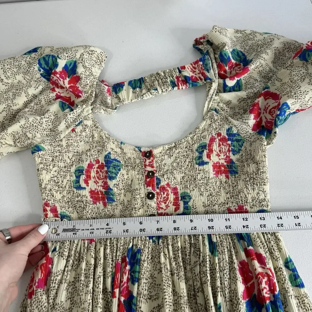 Free People Endless Summer Picnic Mini Dress Womens Large Cream Floral Babydoll - Picture 11 of 15